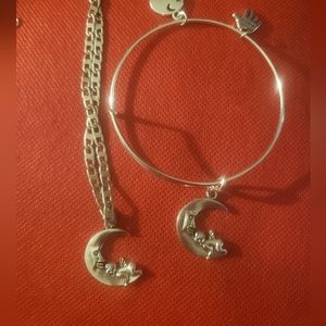 Man and the moon matching silver necklace and bracelet